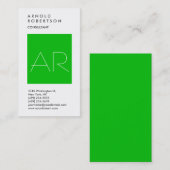 垂直グリーンホワイトモノグラムの名刺 名刺 (正面/裏面)