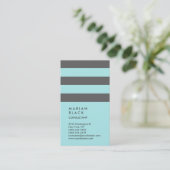 垂直グレーライトターコイズブルーストライプのトレンディー 名刺 (スタンド正面)