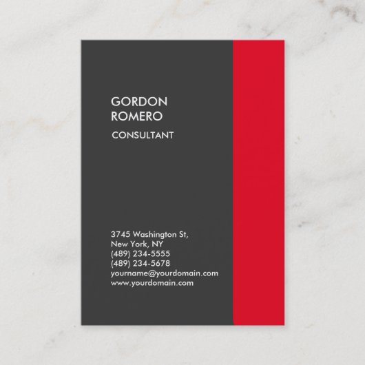 垂直グレー赤ストライプ色エレガント平野モダン 名刺 (正面)