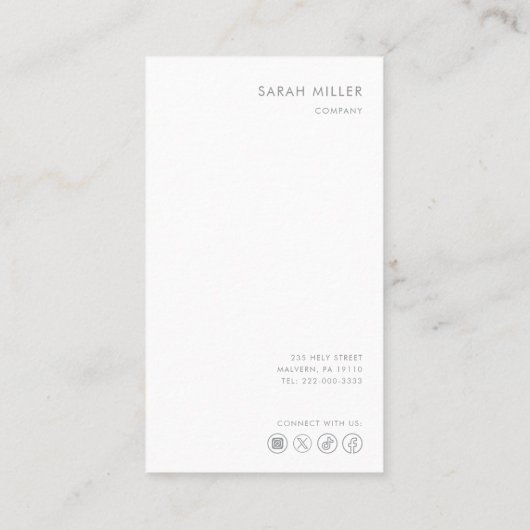 垂直コンサルタントのミニマルフォーマルリストグレー白 名刺 (裏面)