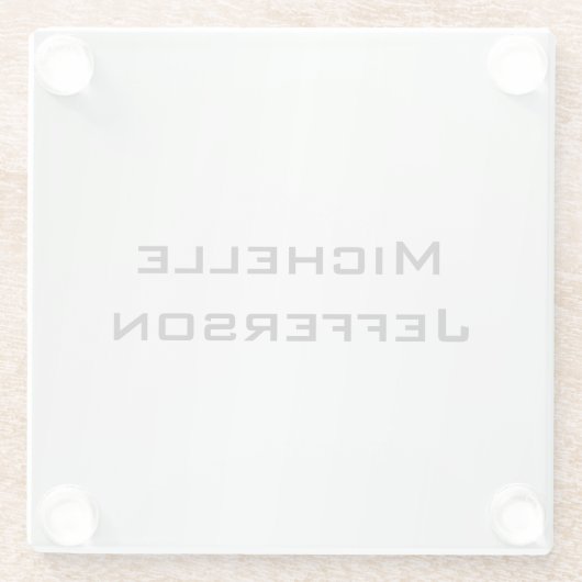 垂直シルバーグレイスタイリッシュトレンディーモダン名 ガラスコースター (裏面)