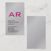 垂直シルバーグレートレンディーピンクモノグラムフェミニン 名刺 (正面/裏面)