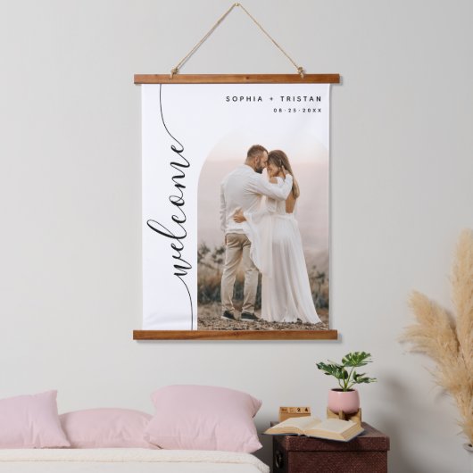 垂直スクリプト写真アー結婚チのウェルカムサイン 吊り下げ型タペストリー (寝室)