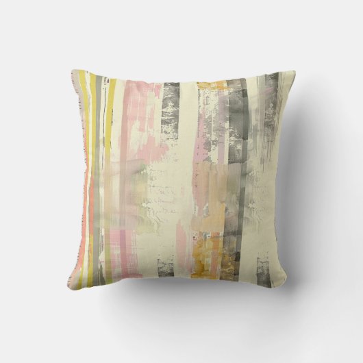 垂直スケッチ線芸術的ピンク色の灰色の黄色 クッション (裏面)