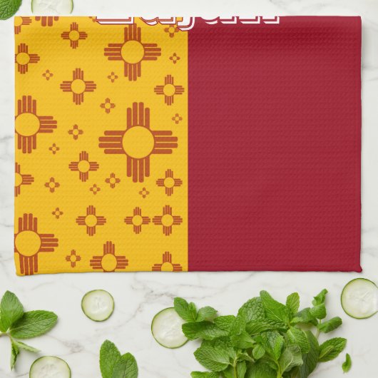 垂直ストライプズシアサンレッドイエローニューメキシコ キッチンタオル (折り畳み)