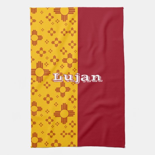 垂直ストライプズシアサンレッドイエローニューメキシコ キッチンタオル (縦)