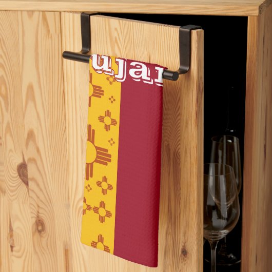 垂直ストライプズシアサンレッドイエローニューメキシコ キッチンタオル (三つ折り)