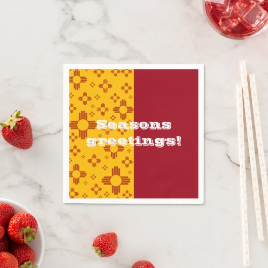 垂直ストライプズシアサンレッドイエローニューメキシコ スタンダードカクテルナプキン (インサイチュ)