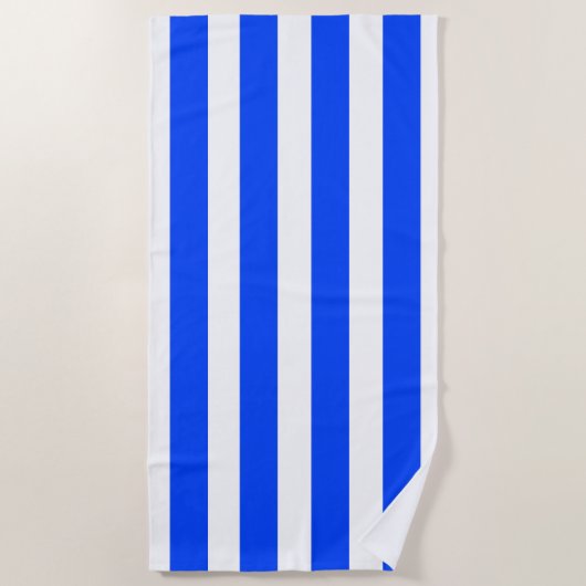 垂直ストライプセーラーブルー&ホワイトパターン ビーチタオル (正面)