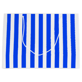 垂直ストライプセーラーブルー&ホワイトパターン ラージペーパーバッグ