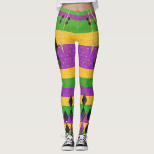 垂直ストライプダイヤモンドHarlequin Mardi Gras Color レギンス