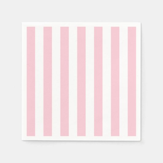 垂直ストライプベビーピンクと白ストライプの スタンダードカクテルナプキン (正面)