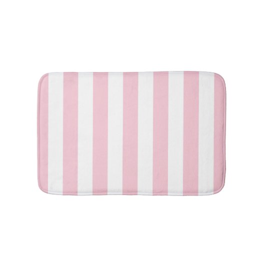 垂直ストライプベビーピンクと白ストライプの バスマット (正面)