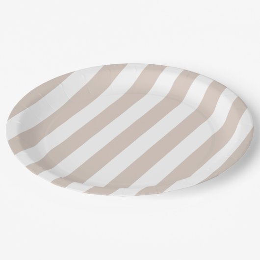 垂直ストライプベージュと白ストライプの色 ペーパープレート (アングル)