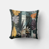 垂直ストライプモノス葉ラエキゾチックフローラ クッション (正面)
