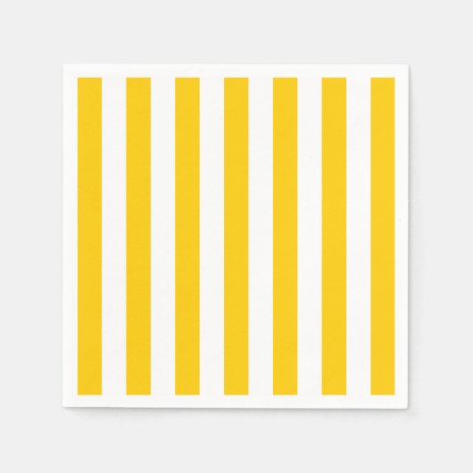 垂直ストライプ黄と白ストライプの スタンダードカクテルナプキン (正面)