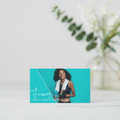 垂直ティール(緑がかった色) |パーソナルトレーナーQRコード写真 名刺 (スタンド正面)