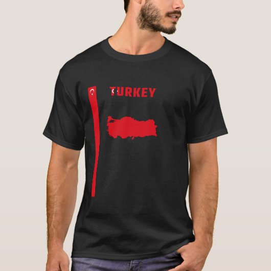 垂直トルコ国旗の文字TURKEYシルエットマップT Tシャツ (正面)