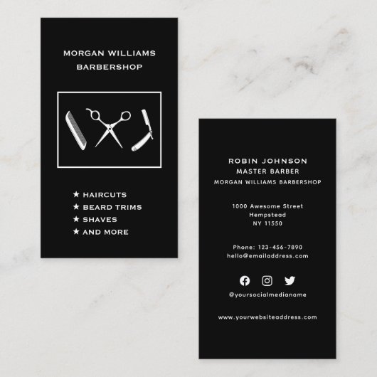垂直バーバーショップ理容師ヘアシェーブソーシャルメディア 名刺 (正面/裏面)
