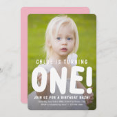 垂直フルフォト最初の誕生日招待状 招待状 (正面/裏面)