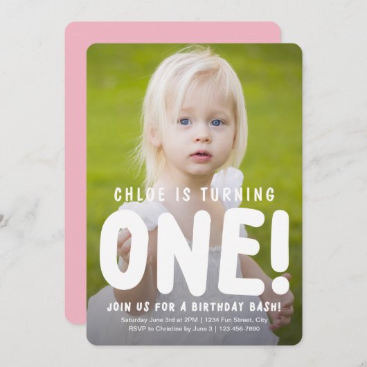 垂直フルフォト最初の誕生日招待状 招待状 (正面/裏面)