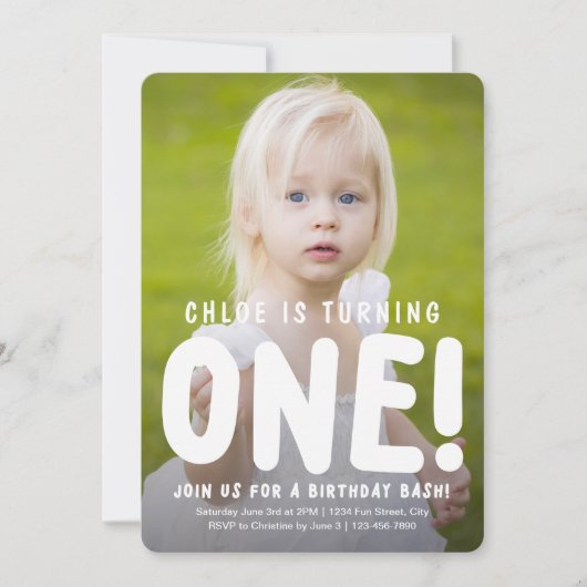 垂直フルフォト最初の誕生日招待状 招待状 (正面)