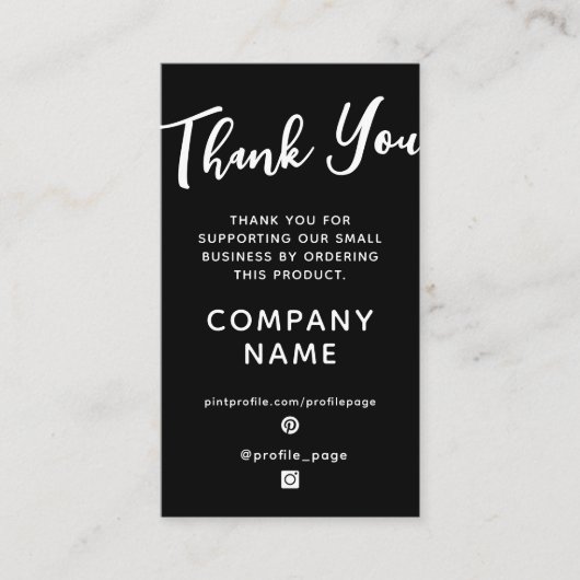 垂直ブラックエレガントありがとう 名刺 (正面)