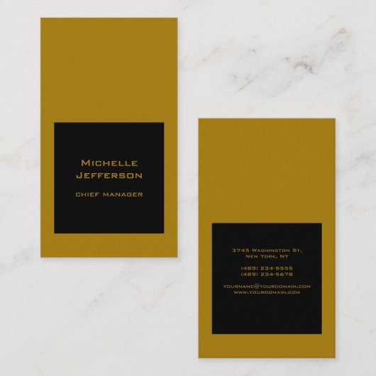 垂直ブラック金ゴールドカラーモダンスタイリッシュトレンディー 名刺 (正面/裏面)