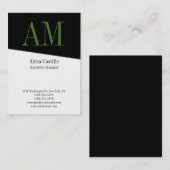 垂直プロフェッショナル白黒グリーンモノグラム 名刺 (正面/裏面)