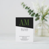 垂直プロフェッショナル白黒グリーンモノグラム 名刺 (スタンド正面)