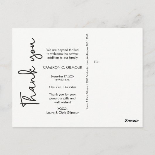 垂直ベビー写真誕生のお知らせ ポストカード (裏面)