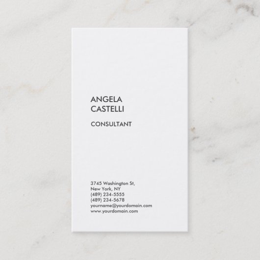 垂直ホワイトトレンディーモダンミニマリストプレインブシ 名刺 (正面)