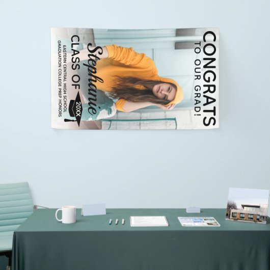 垂直モダンおめでとう大学院写真卒業 横断幕 (トレードショー)