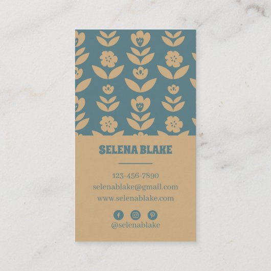 垂直モダンエレガントフローラデザイン 名刺 (裏面)