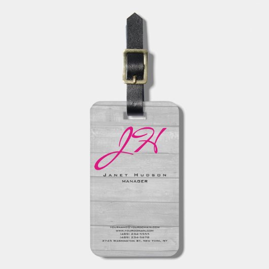 垂直モダン木地背景モノグラム ラゲッジタグ (正面縦)