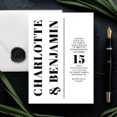 垂直モダン黒はっきりしたと白結婚の 招待状