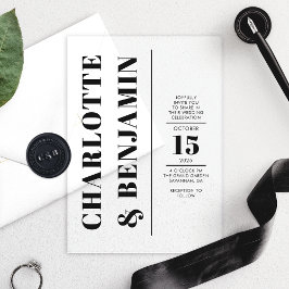 垂直モダン黒結婚はっきりした線 アクリル招待状