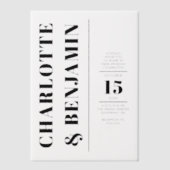 垂直モダン黒結婚はっきりした線 ベラム紙招待状 (正面)