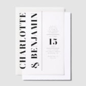 垂直モダン黒結婚はっきりした線 ベラム紙招待状 (オフセット)