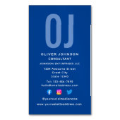 垂直モノグラムイニシャル名ブルーホワイト任意のジョブ マグネット名刺 (正面縦)