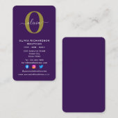 垂直モノグラムスクリプト名パープルホワイト金ゴールド 名刺 (正面/裏面)