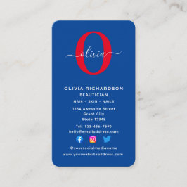 垂直モノグラムスクリプト名ブルーホワイトレッド 名刺