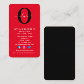 垂直モノグラムスクリプト名レッド白黒 名刺 (正面/裏面)