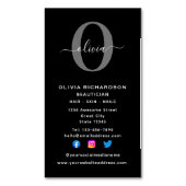 垂直モノグラムスクリプト名白黒グレー マグネット名刺 (正面縦)