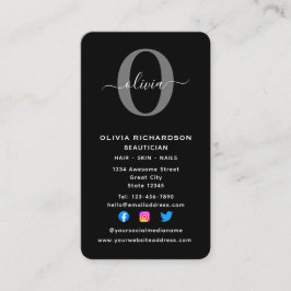 垂直モノグラムスクリプト名白黒グレー 名刺