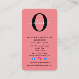 垂直モノグラムスクリプト名白黒ピンク 名刺