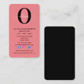垂直モノグラムスクリプト名白黒ピンク 名刺 (正面/裏面)