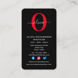 垂直モノグラムスクリプト名白黒赤 名刺