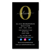 垂直モノグラムスクリプト名白黒金ゴールド マグネット名刺 (正面縦)