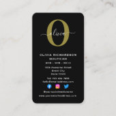 垂直モノグラムスクリプト名白黒金ゴールド 名刺 (正面)